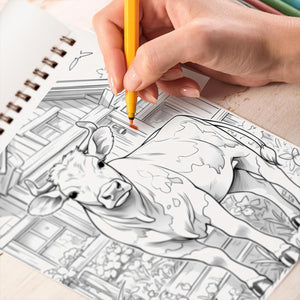 TPLHOUSE Farm Animals Coloring Book Spiral Bound for Adult