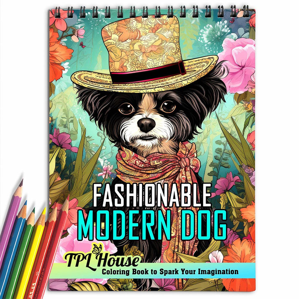 TPLHOUSE Fashionable Modern Dog Coloring Book for Adults