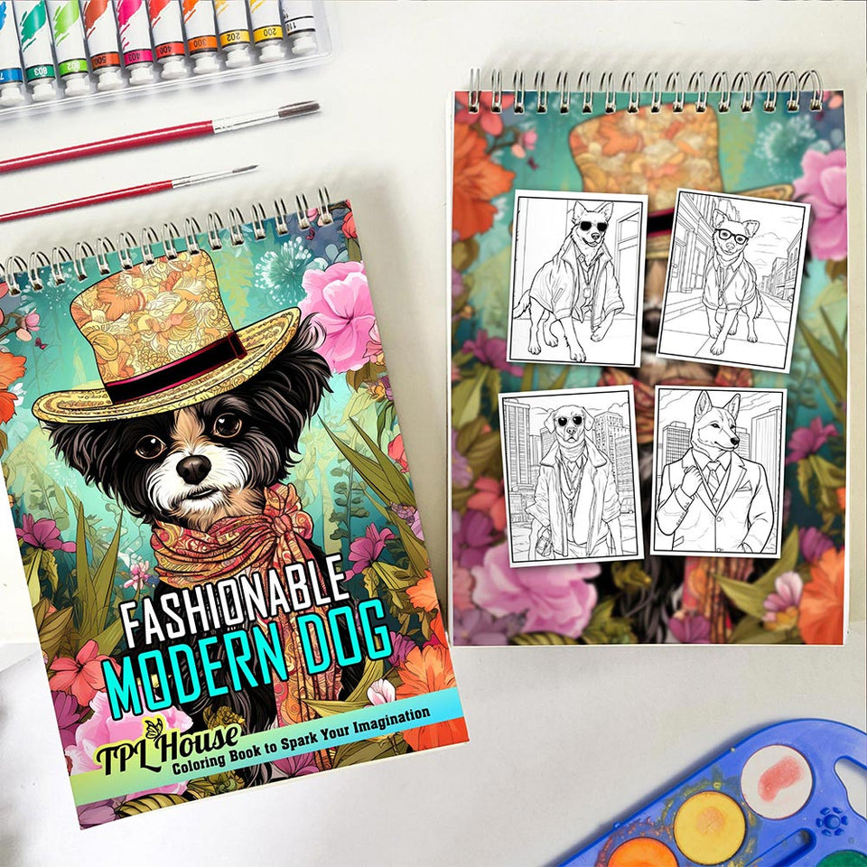 TPLHOUSE Fashionable Modern Dog Spiral Coloring Book for Adults