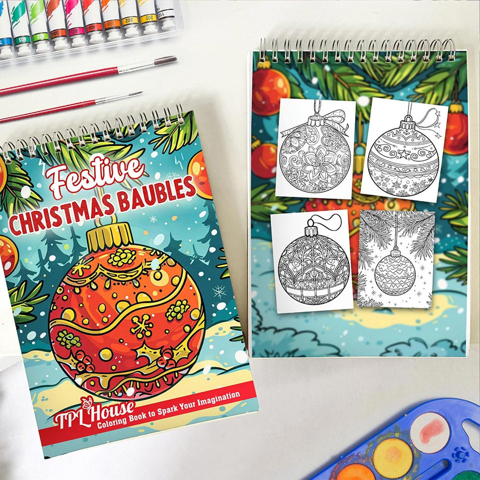 TPLHOUSE Festive Christmas Baubles Spiral Coloring Book for Adult