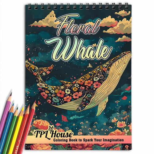 TPLHOUSE Floral Whale Coloring Book for Adults