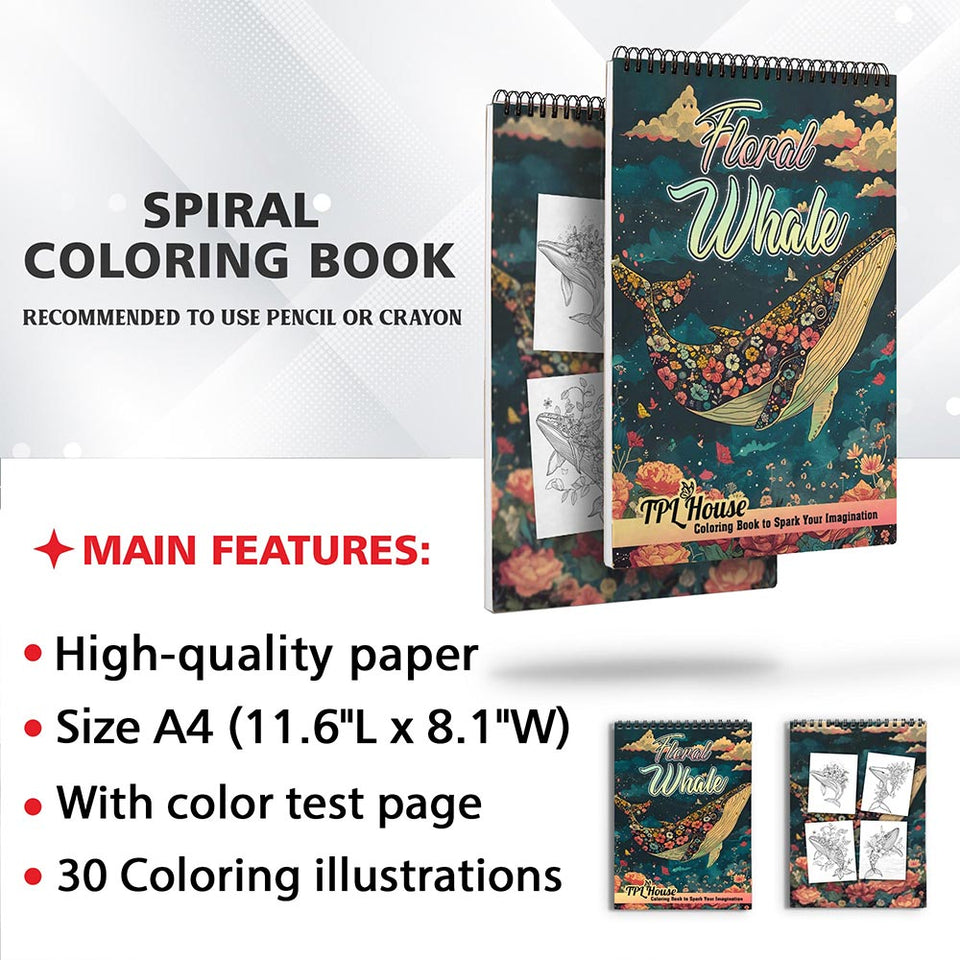 TPLHOUSE Floral Whale Coloring Sheets for Adults