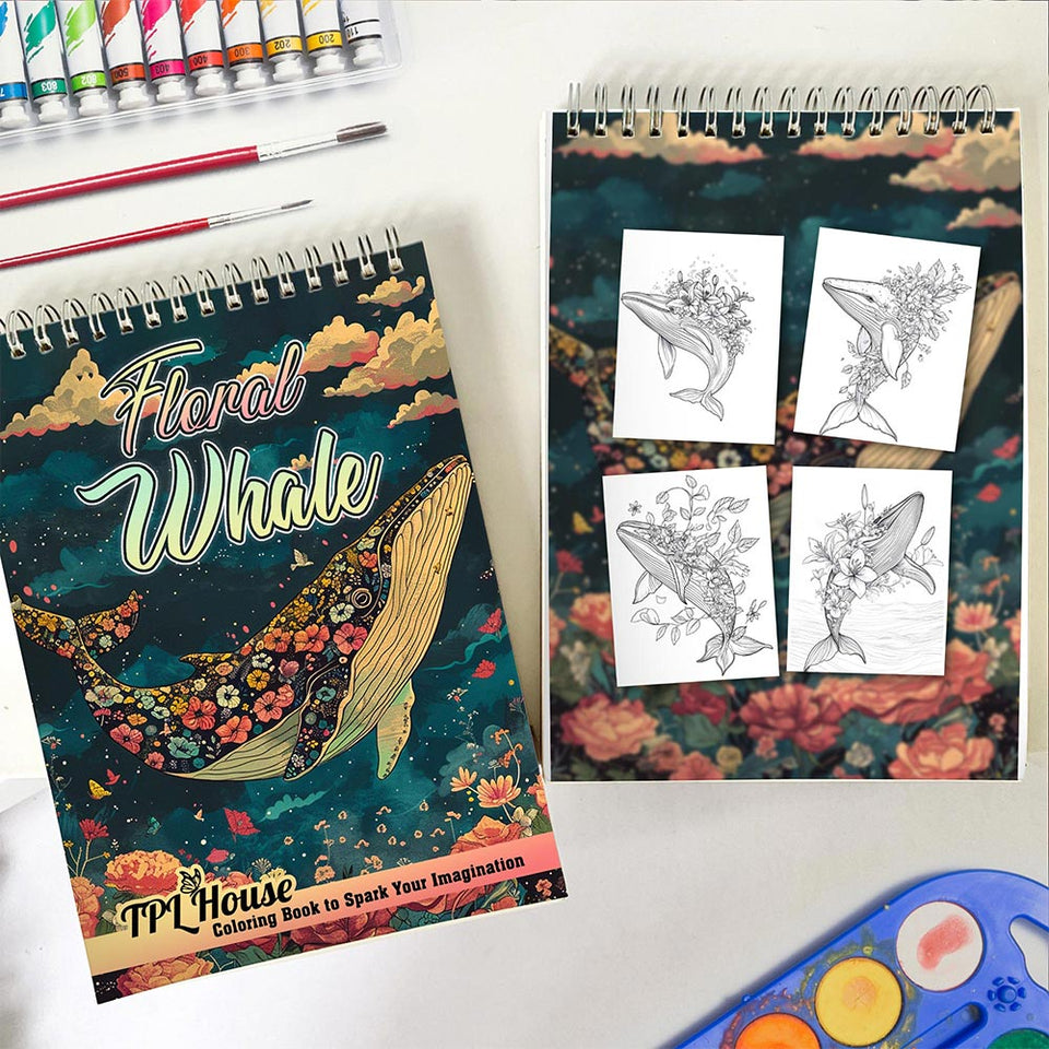 TPLHOUSE Floral Whale Spiral Coloring Book for Adults