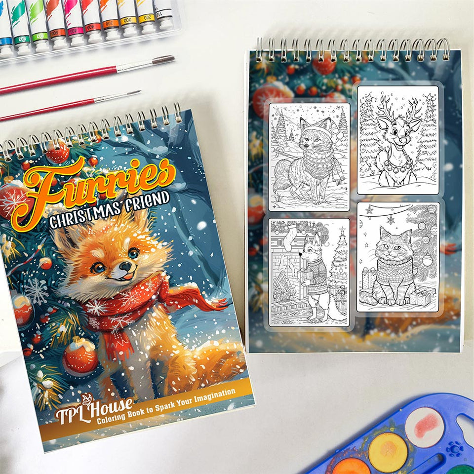 TPLHOUSE Furries Christmas Friend Spiral Coloring Book for Adult