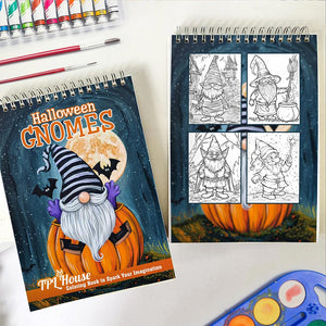 TPLHOUSE Halloween Gnomes Spiral Coloring Book for Adults