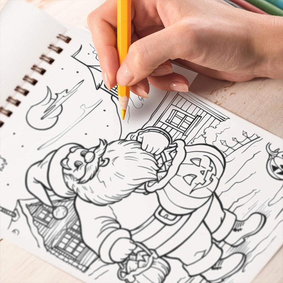 TPLHOUSE Halloween x Christmas Coloring Book Spiral Bound for Adults