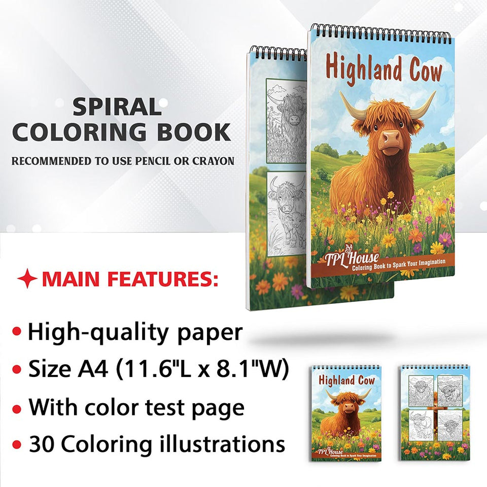 TPLHOUSE Highland Cow Coloring Book for Adults