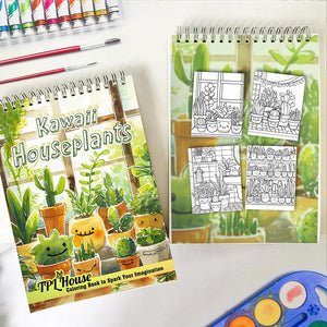 TPLHOUSE Kawaii Houseplants Spiral Coloring Book for Adults