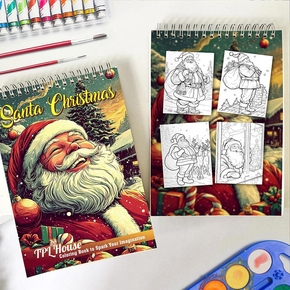 TPLHOUSE Santa Christmas Spiral Coloring Book for Adult