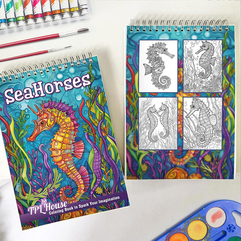 TPLHOUSE Seahorse Spiral Coloring Book for Adults