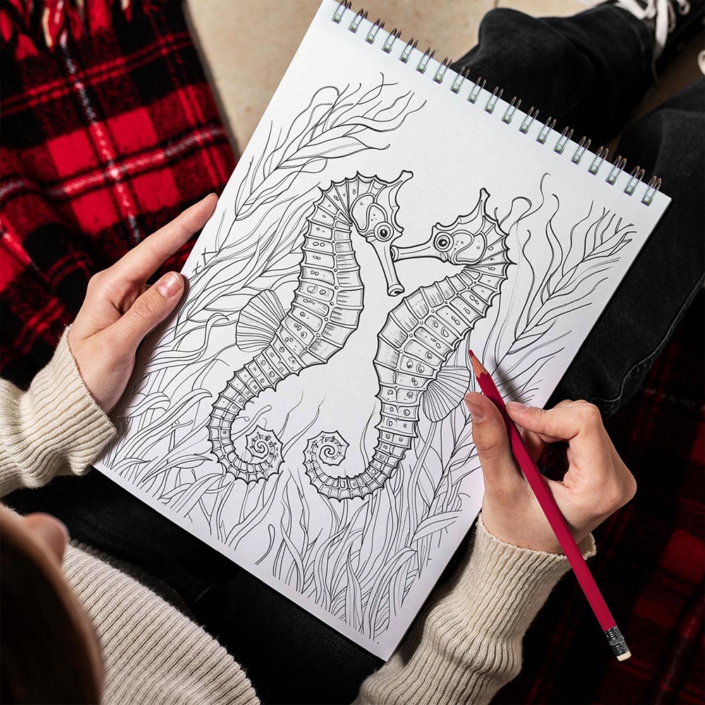 TPLHOUSE Seahorse Spiral Bound Coloring Book for Adults