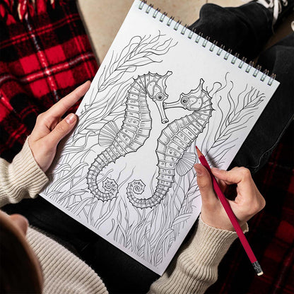 TPLHOUSE Seahorse Spiral Bound Coloring Book for Adults