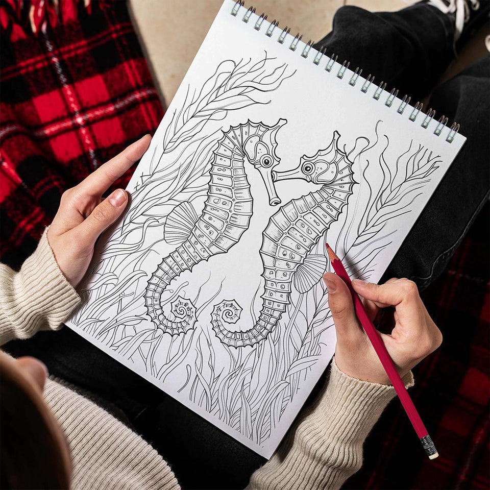 TPLHOUSE Seahorse Spiral Bound Coloring Book for Adults