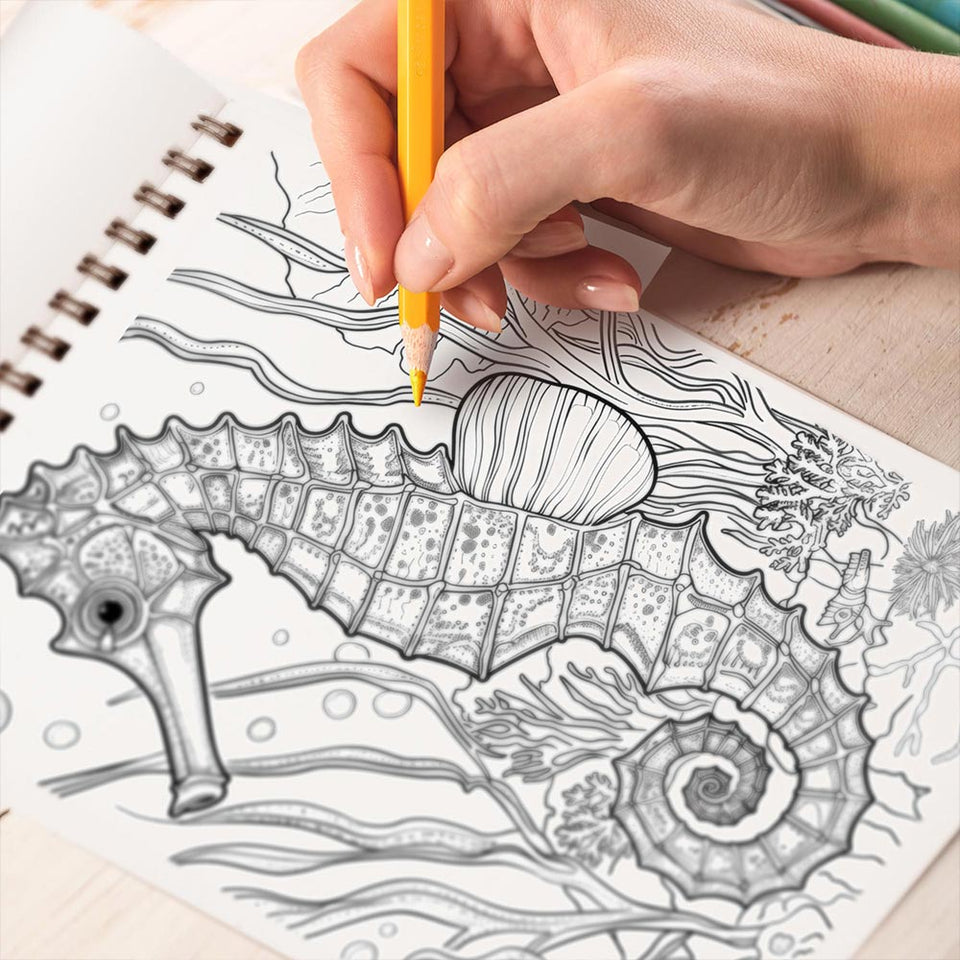 TPLHOUSE Seahorse Coloring Book Spiral Bound for Adults