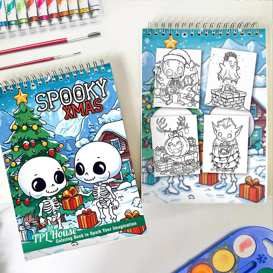 TPLHOUSE Spooky Xmas Cheerful Spiral Coloring Book for Adult