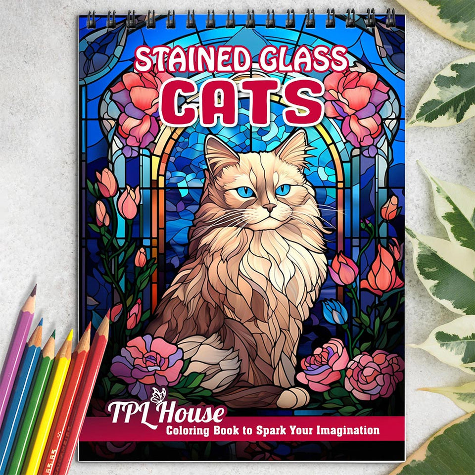 TPLHOUSE Stained Glass Cats Coloring Book for Adults