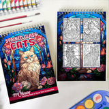 TPLHOUSE Stained Glass Cats Spiral Coloring Book for Adults