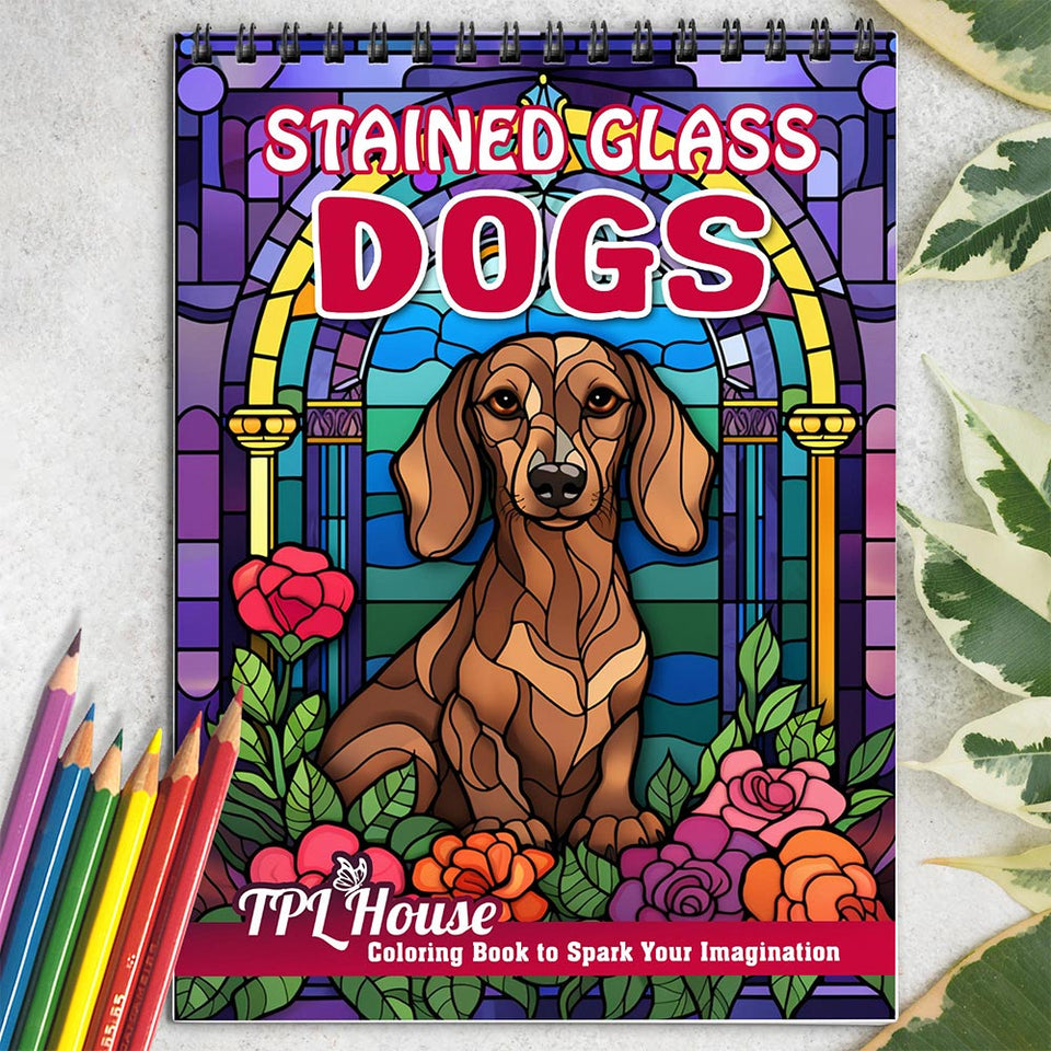 TPLHOUSE Stained Glass Dogs Coloring Book for Adults