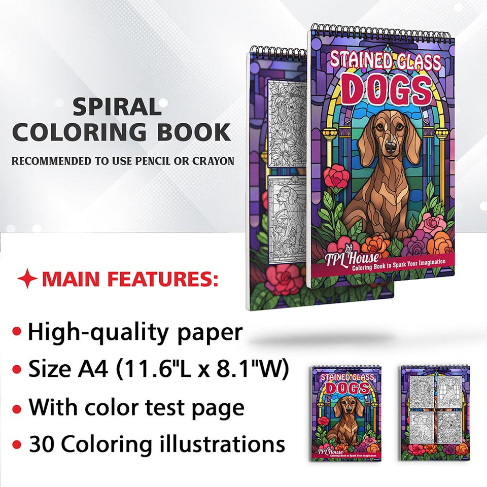 TPLHOUSE Stained Glass Dogs Coloring Sheets for Adults