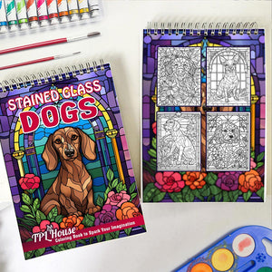 TPLHOUSE Stained Glass Dogs Spiral Coloring Book for Adults