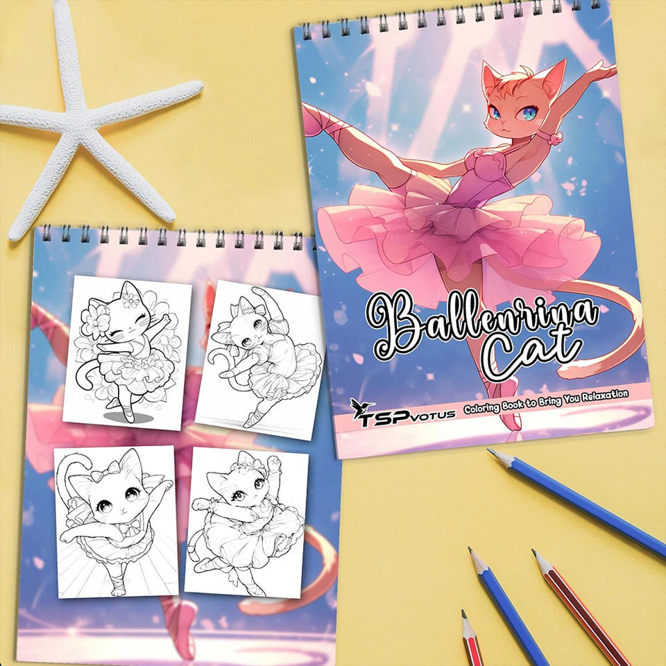 TSPVOTUS Ballenrina Cat Coloring Book for Adults, Spiral Bound, Soft Cover