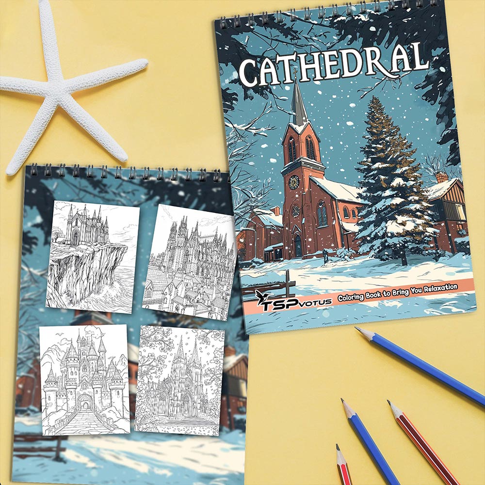 TSPVOTUS Cathedral Coloring Book Spiral Bound for Adult