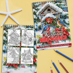 TSPVOTUS Christmas Bird Houses Coloring Book Spiral Bound for Adult