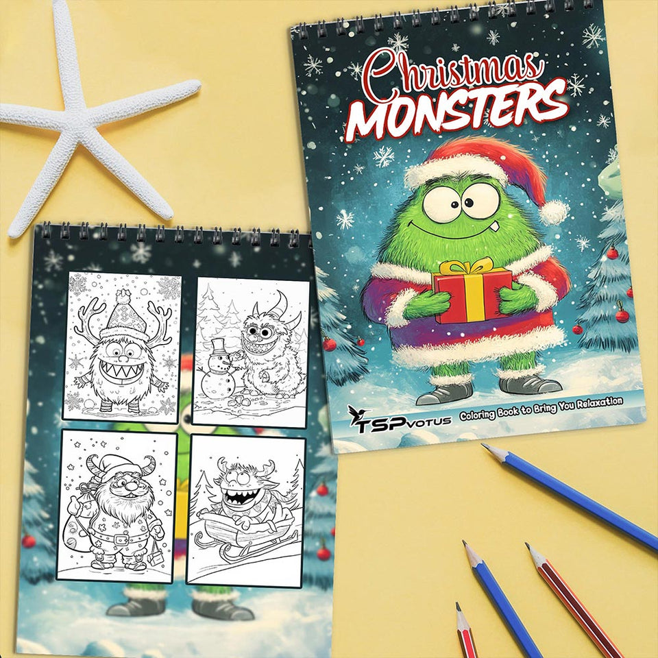 TSPVOTUS Christmas Monsters Coloring Book Spiral Bound for Adult