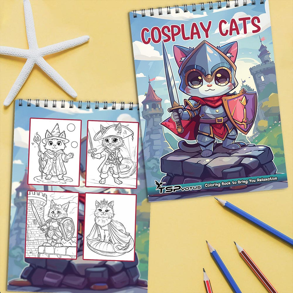 TSPVOTUS Cosplay Cats Coloring Book Spiral Bound for Adult