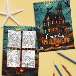 TSPVOTUS Country Halloween Coloring Book Spiral  Bound for Adult