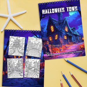 TSPVOTUS Halloween Town Coloring Book Spiral Bound for Adult