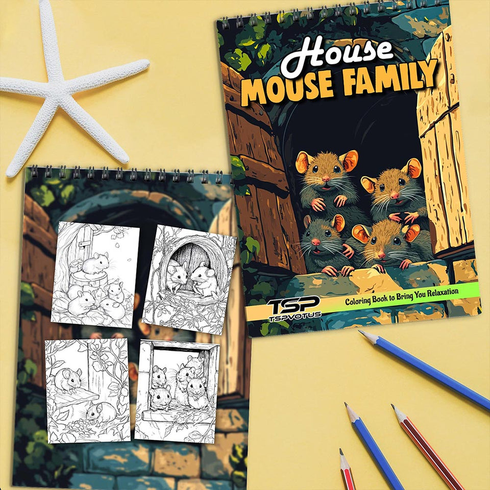 TSPVOTUS House Mouse Family Coloring Book Spiral Bound for Adult