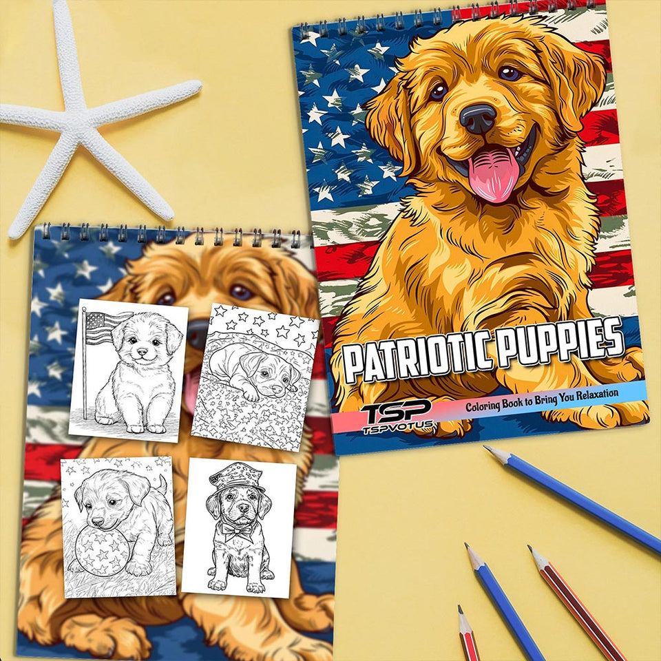 TSPVOTUS Patriotic Puppies Coloring Book Spiral Bound for Adult