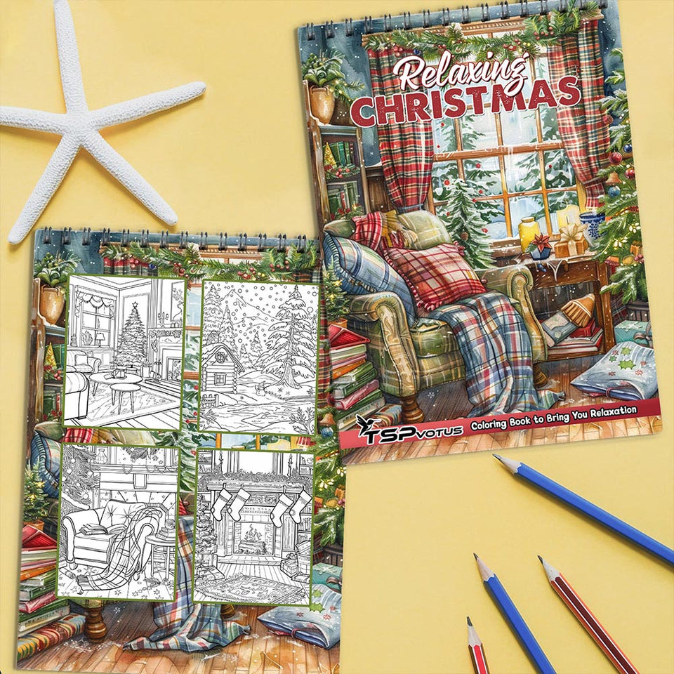 TSPVOTUS Relaxing Christmas Coloring Book Spiral Bound for Adult