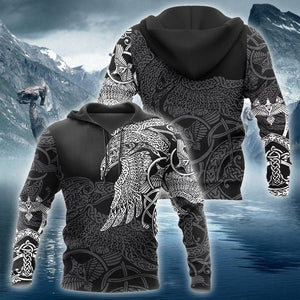 Unisex Hoodie All Over Print Viking Gifts Viking -  Munin Tattoo Style Unisex Hoodie