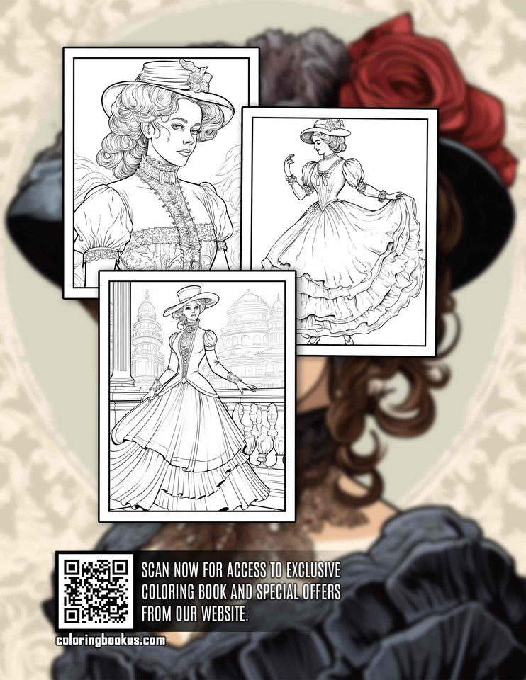 Victorian Lady 30 Pages Printable Coloring Book