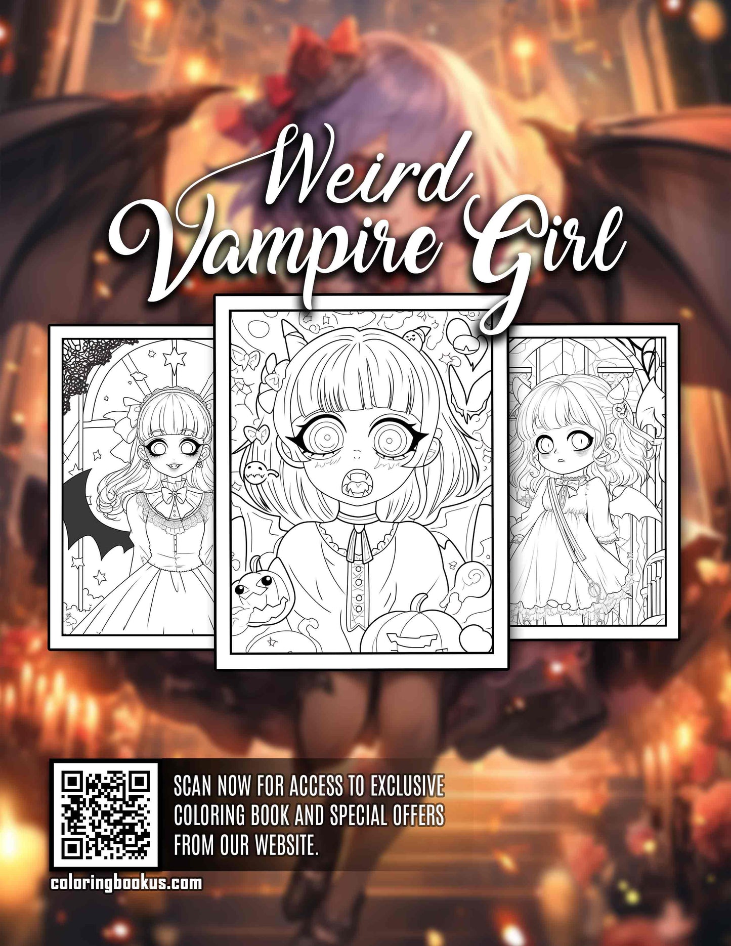 Weird Vampire Girl 30 Pages Printable Coloring Book
