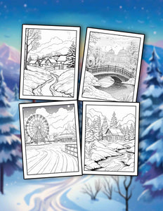 Winter Landscape 30 Pages Printable Coloring Book