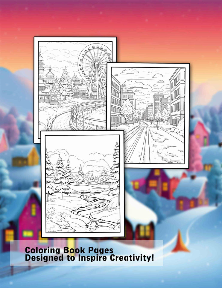 Winter Landscape 30 Pages Printable Coloring Book