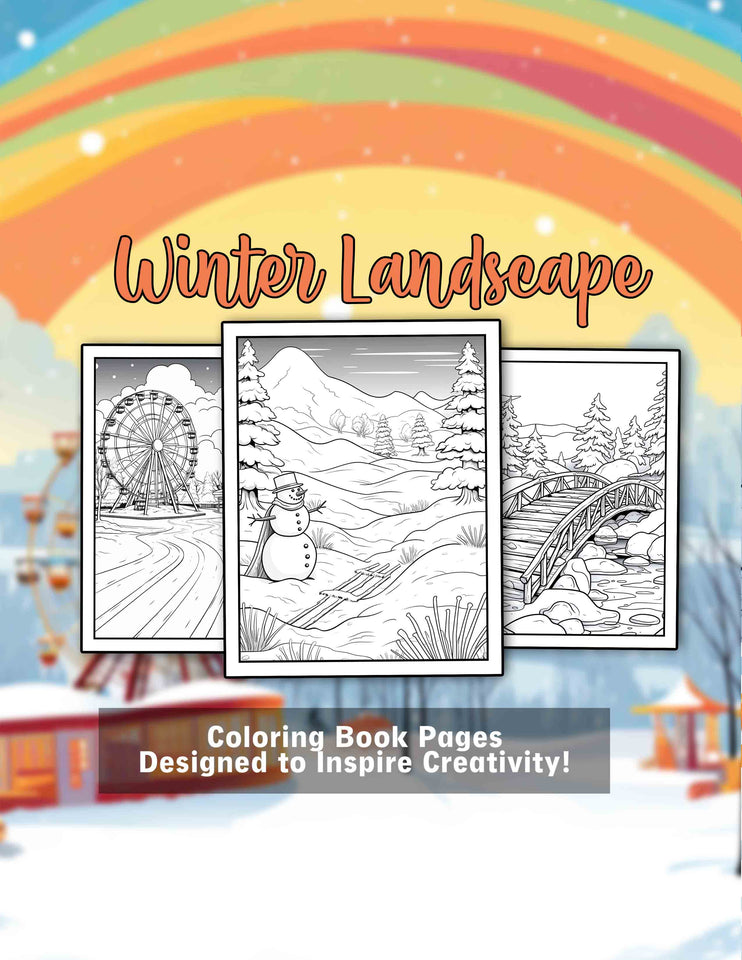 Winter Landscape 30 Pages Printable Coloring Book