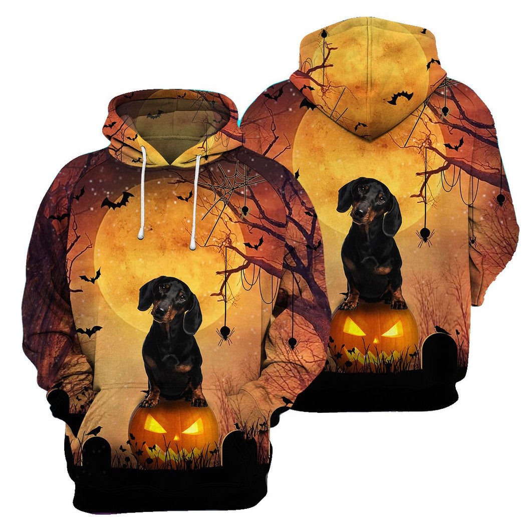 Dachshund Halloween All Over Print Unisex Hoodie