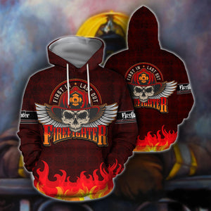 Unisex Hoodie All Over Print Skull Gifts Cool Skull Firefighter Unisex Hoodie