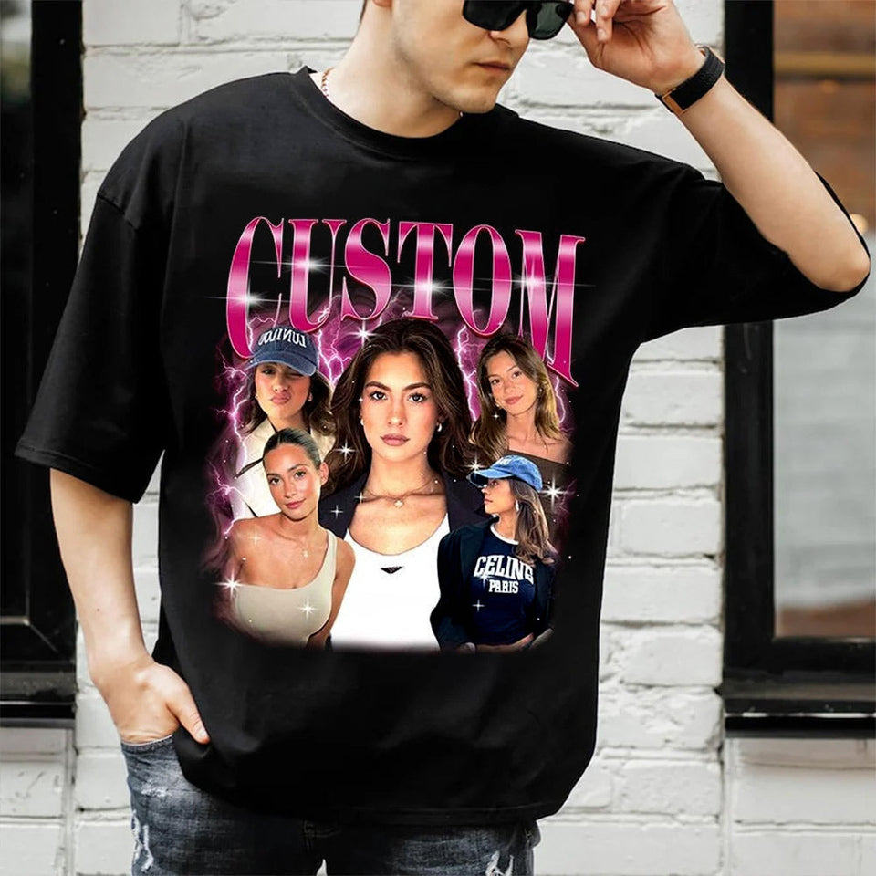 Custom Face Photo T-Shirt, Personalized 90s Shirt With Girlfriend, Valentine Gifts For Him