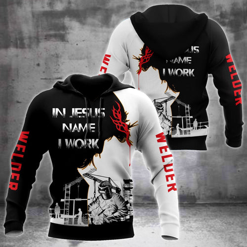 Unisex Hoodie All Over Print Arborist Gifts In Jesus Name I Work Arborist Shirts Black White Unisex Hoodie Labour Day Gifts