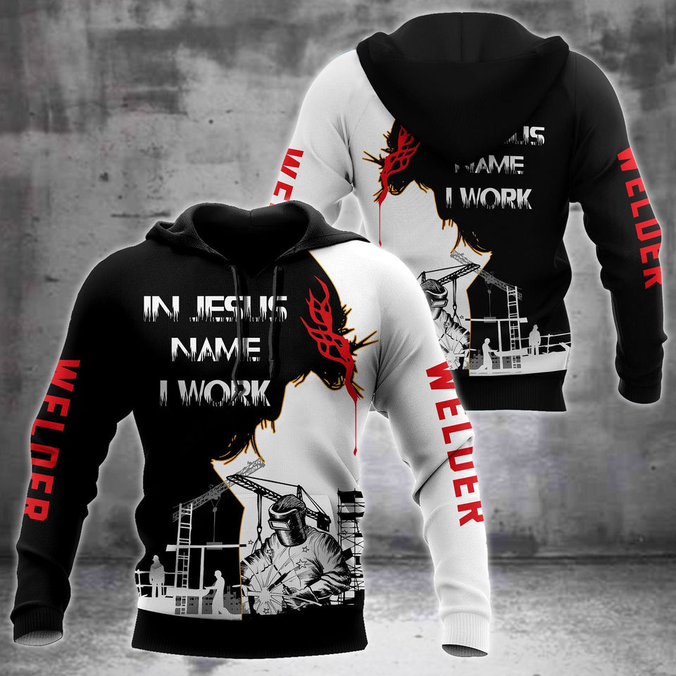 Unisex Hoodie All Over Print Arborist Gifts In Jesus Name I Work Arborist Shirts Black White Unisex Hoodie Labour Day Gifts