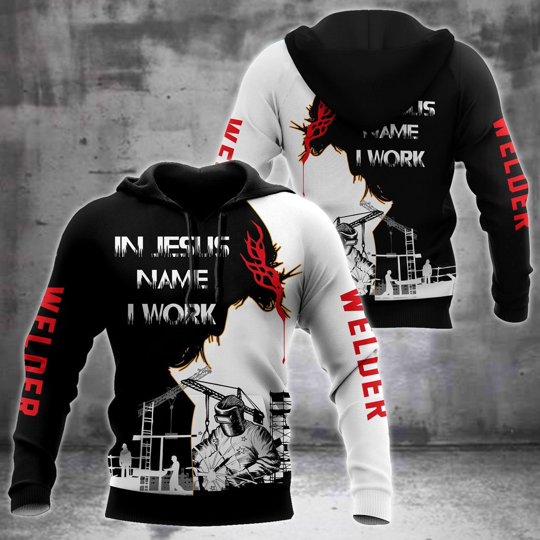 Unisex Hoodie All Over Print Arborist Gifts In Jesus Name I Work Arborist Shirts Black White Unisex Hoodie Labour Day Gifts