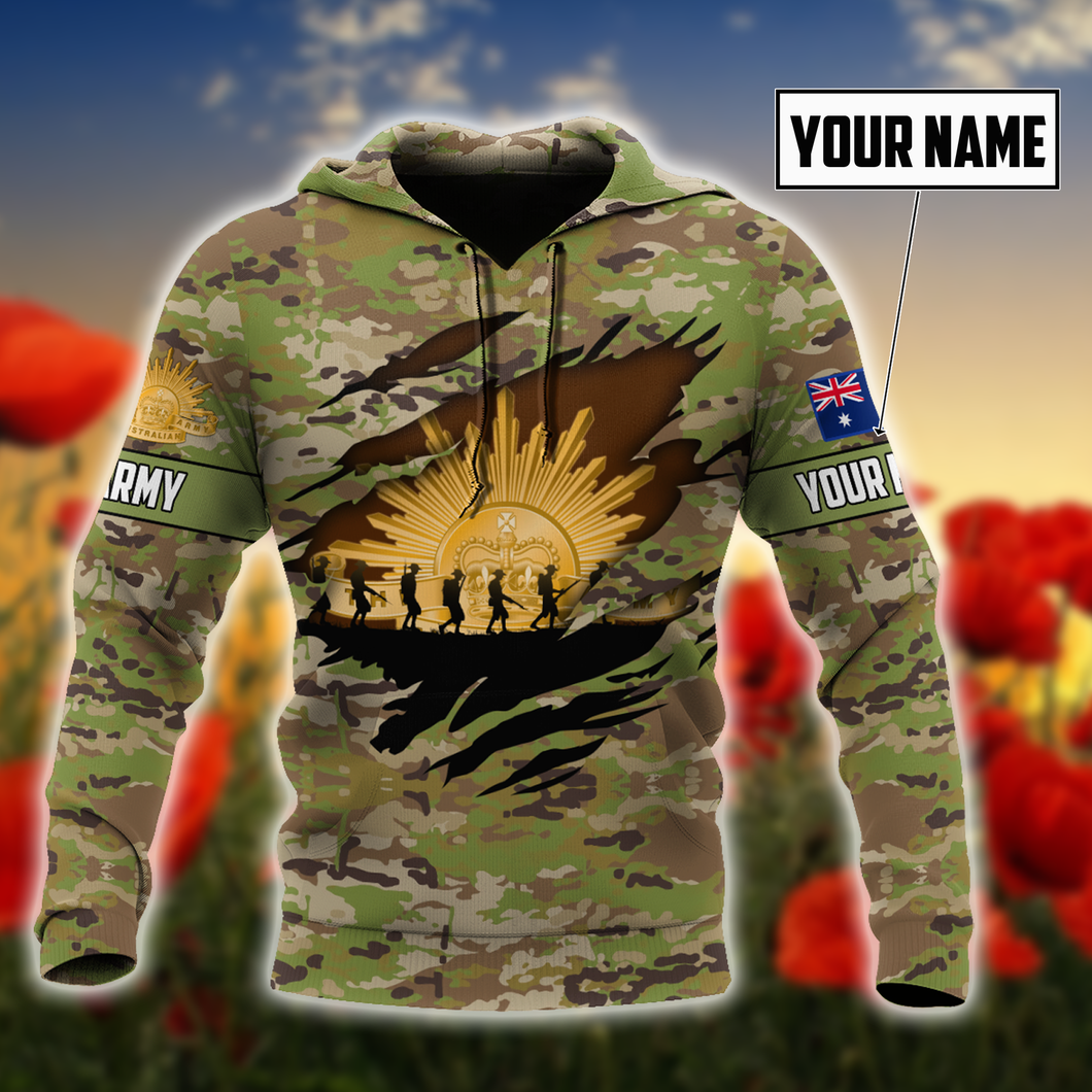 Personalized Anzac Day Australian Army All Over Printed Unisex Hoodie