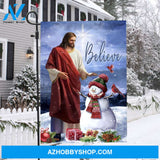 Adorable snowman, Christmas eve, Jesus painting, Star of Bethlehem, Believe - Jesus Flag