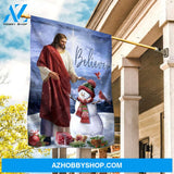 Adorable snowman, Christmas eve, Jesus painting, Star of Bethlehem, Believe - Jesus Flag
