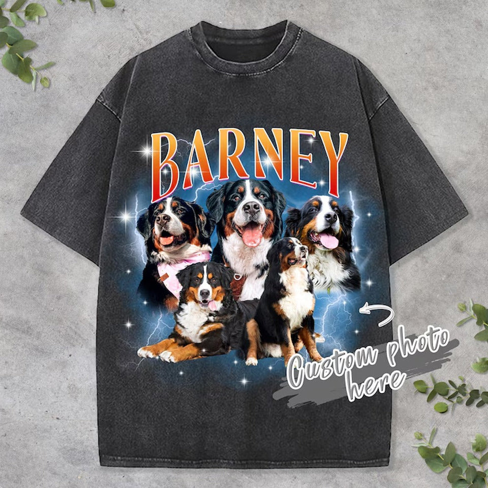 Custom Pet Portrait T-Shirt, Retro 90s Graphic Tee